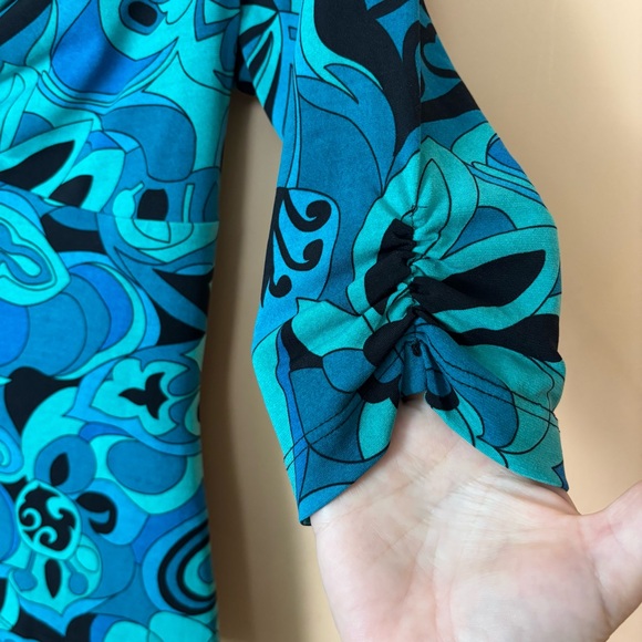 Vintage A. Byer Y2K Blue Abstract Print Top M Artsy Retro Stretch 3/4 Sleeve - Picture 4 of 9